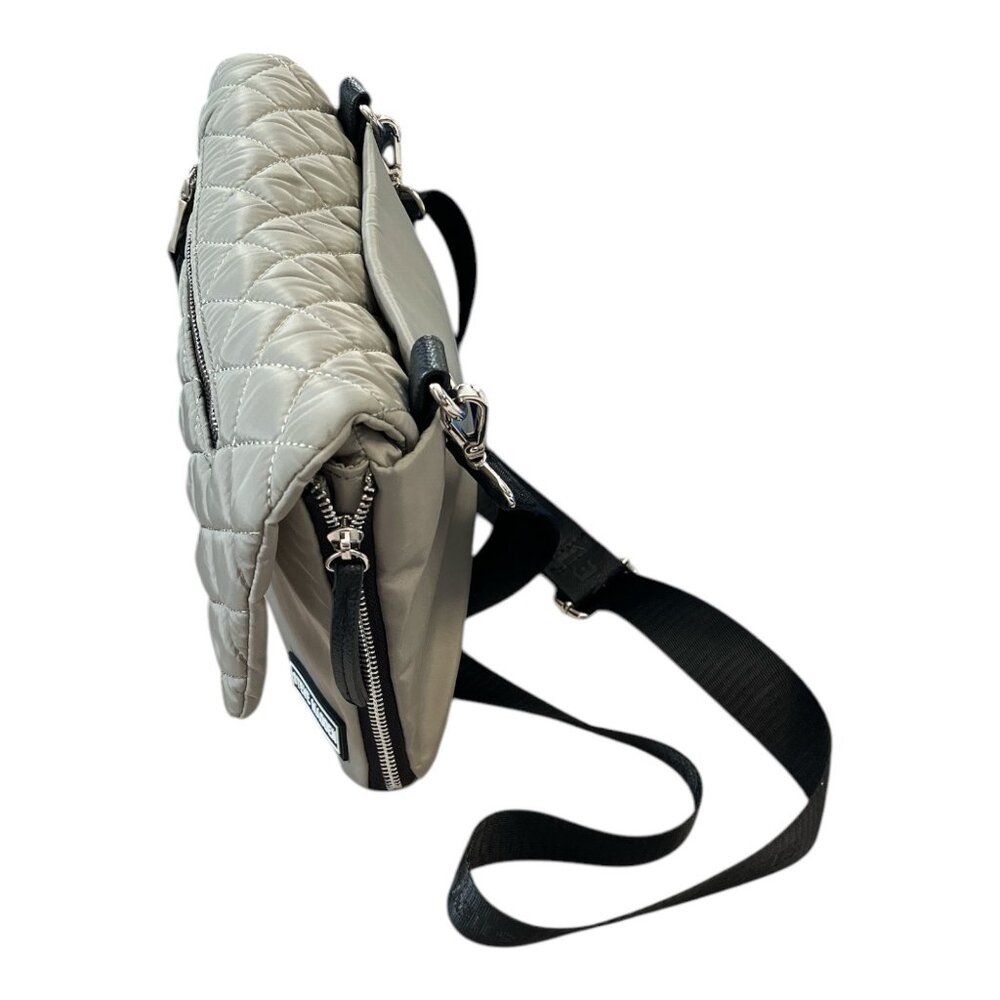 Steve Madden Quilted Crossbody Bag Taupe Nylon Flap Purse Adjustable Strap - Picture 5 of 8